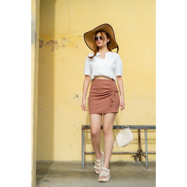 Side Drawstring Cotton Skirt